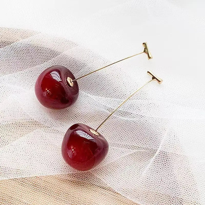 Red Cherry Fruit Acrylic Design Earrings