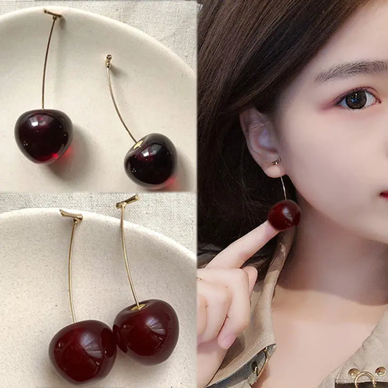 Red Cherry Fruit Acrylic Design Earrings