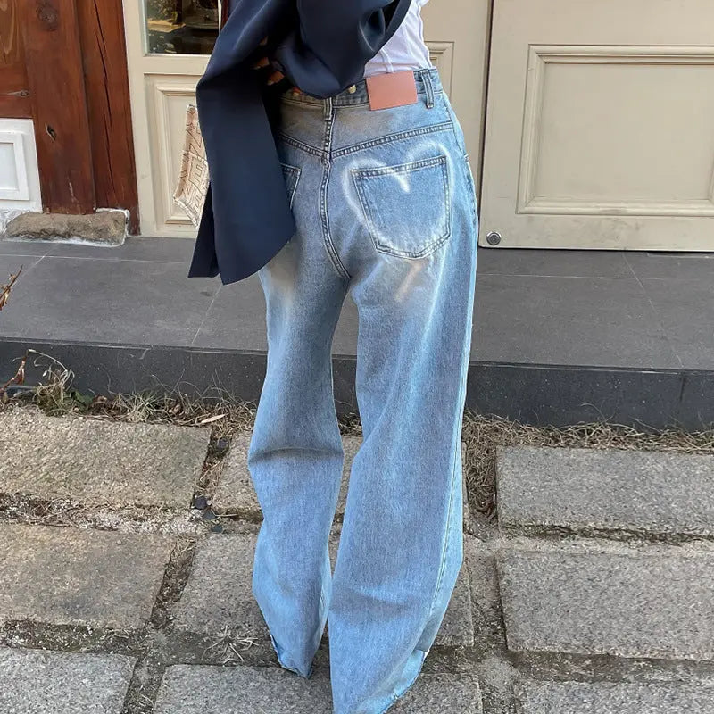 Versatile Heart Printing Wide-leg Jeans