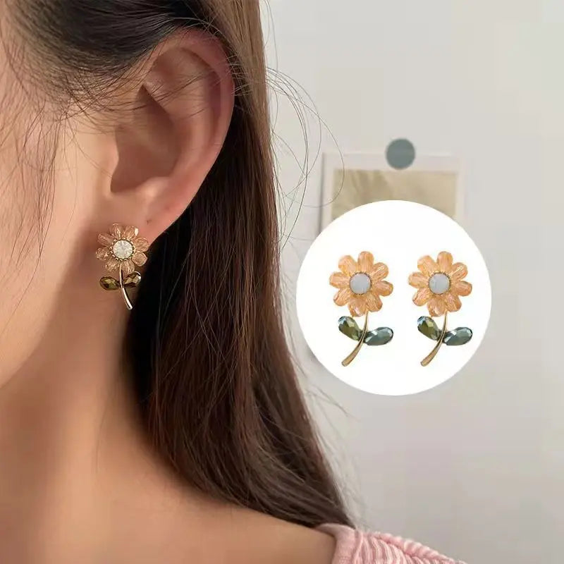 Crystal Petal Earrings For Women Minimalist Design