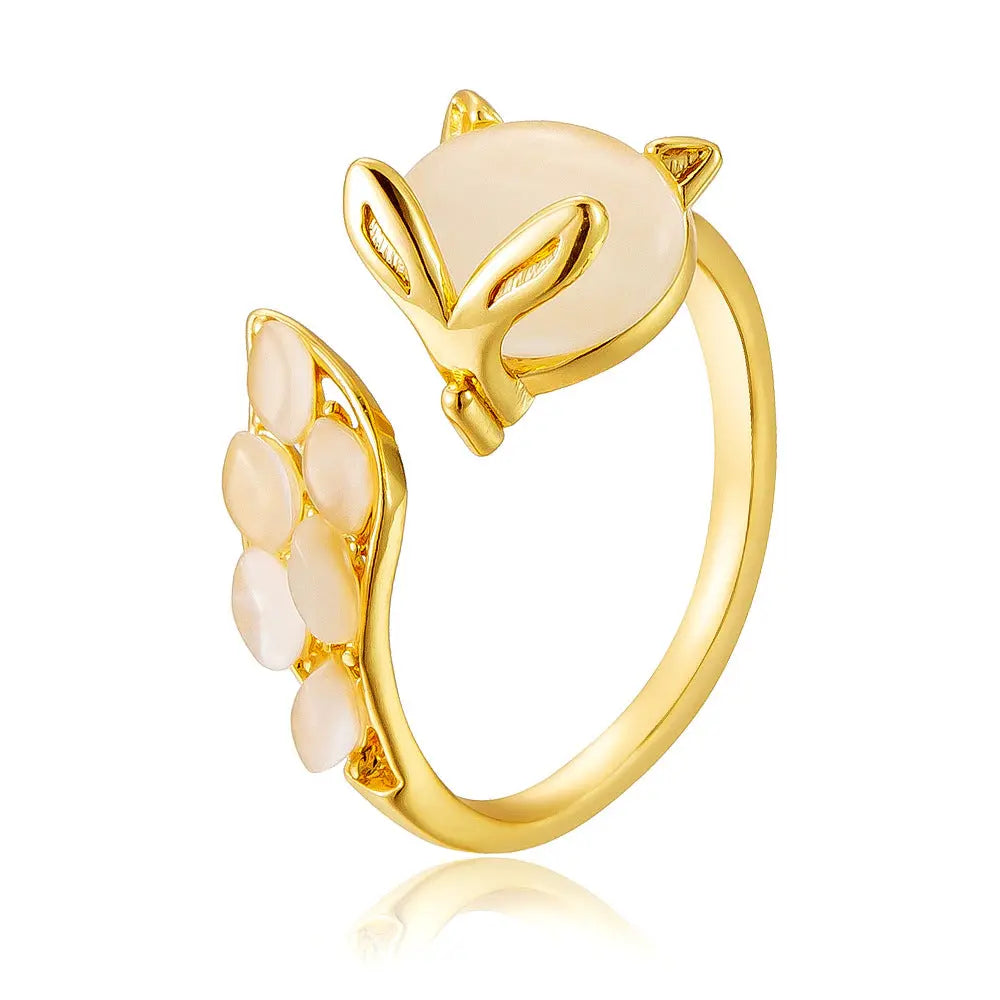 Creative Cute Opal Little Fox Open Ring