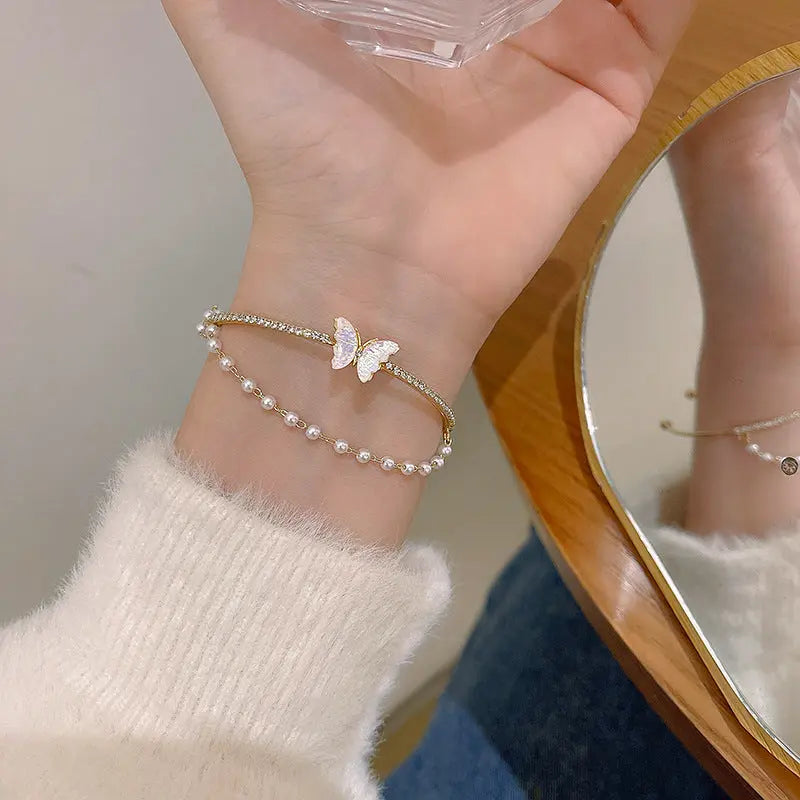 Gentle Sweet Butterfly Bracelet Pearl