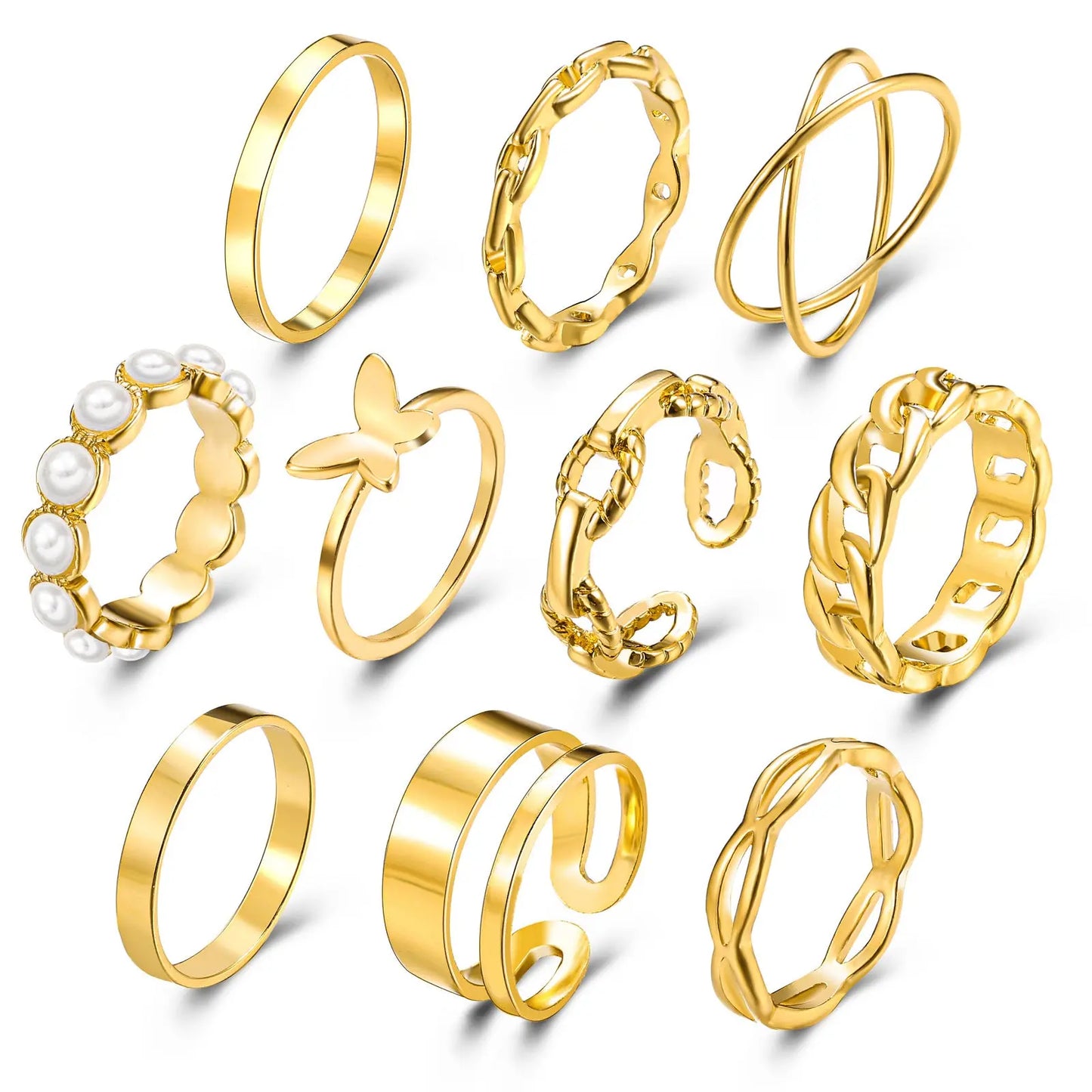 Retro Pearl Knuckle Ring Butterfly Ring Suit 10-piece Set