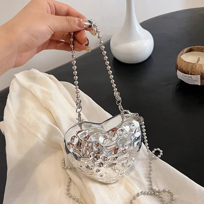 Metal Silver Mini Love Crossbody Bag