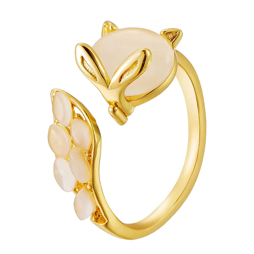 Creative Cute Opal Little Fox Open Ring