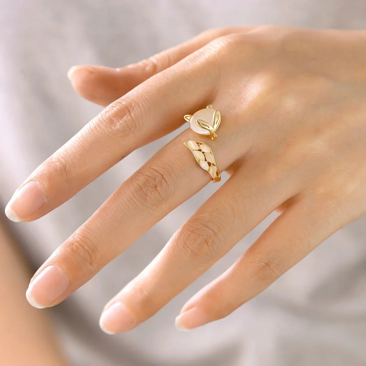 Creative Cute Opal Little Fox Open Ring
