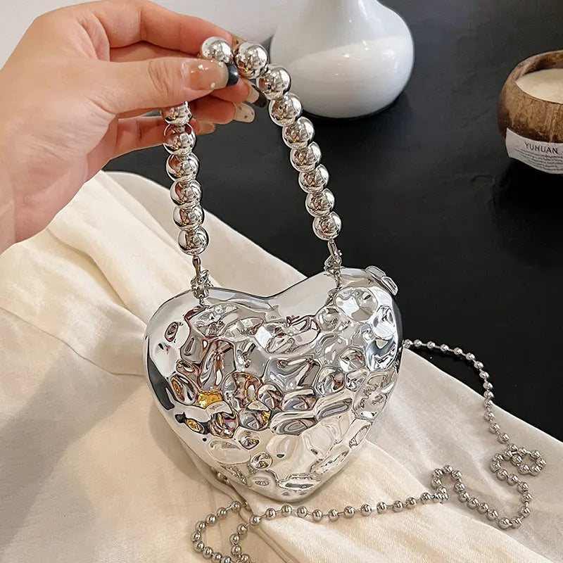 Metal Silver Mini Love Crossbody Bag