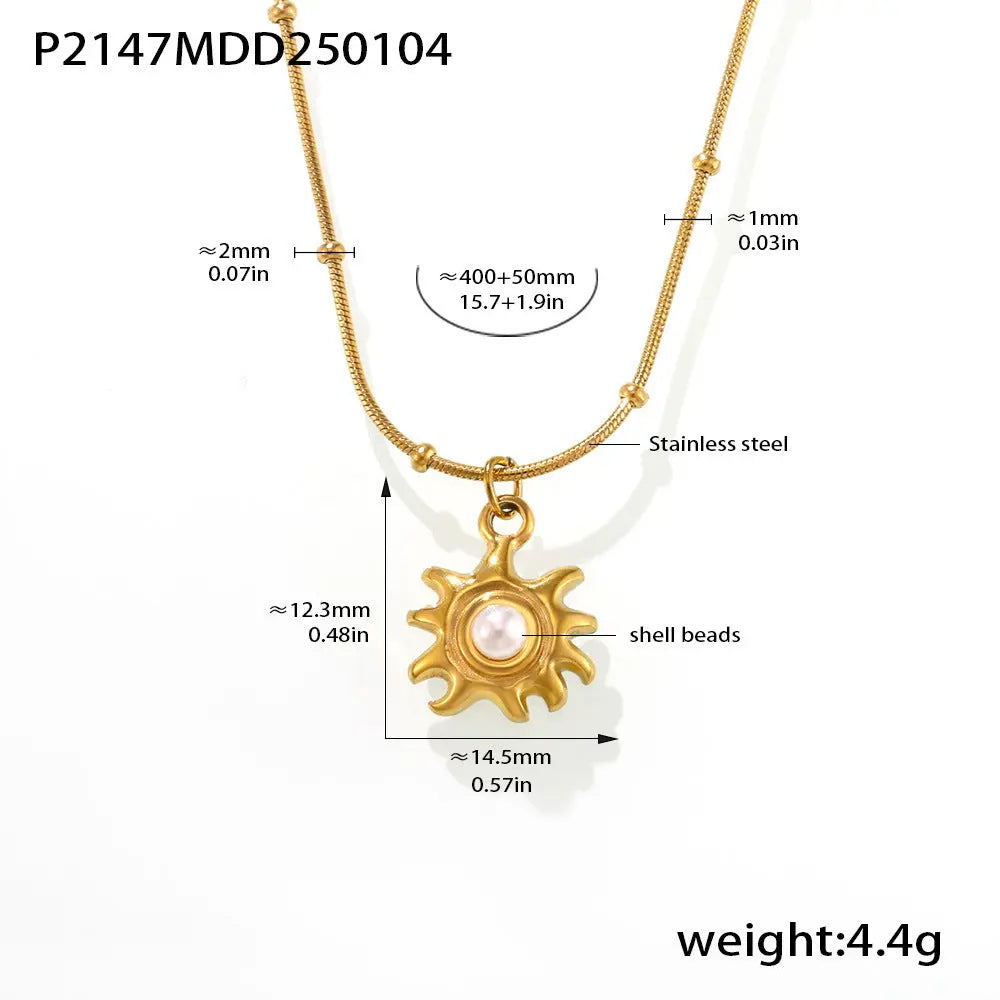 SUNFLOWER Shell Pearls Clavicle Necklace - Schmuck #