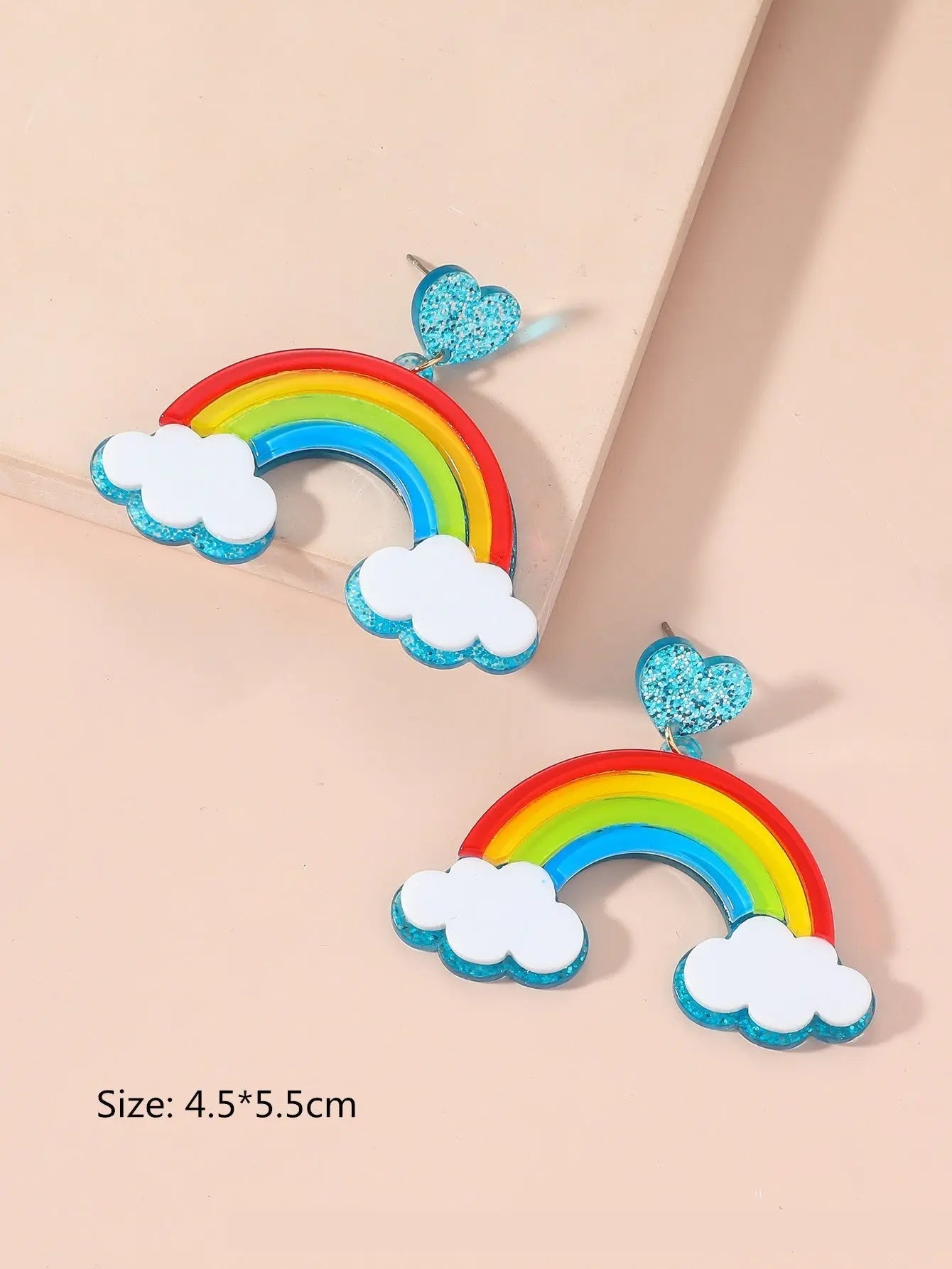 Multi-layer Stereo Acrylic Rainbow White Clouds Heart-shaped Earrings
