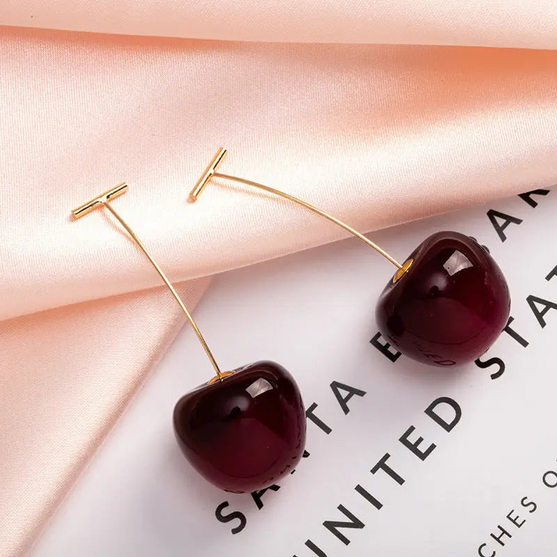 Red Cherry Fruit Acrylic Design Earrings