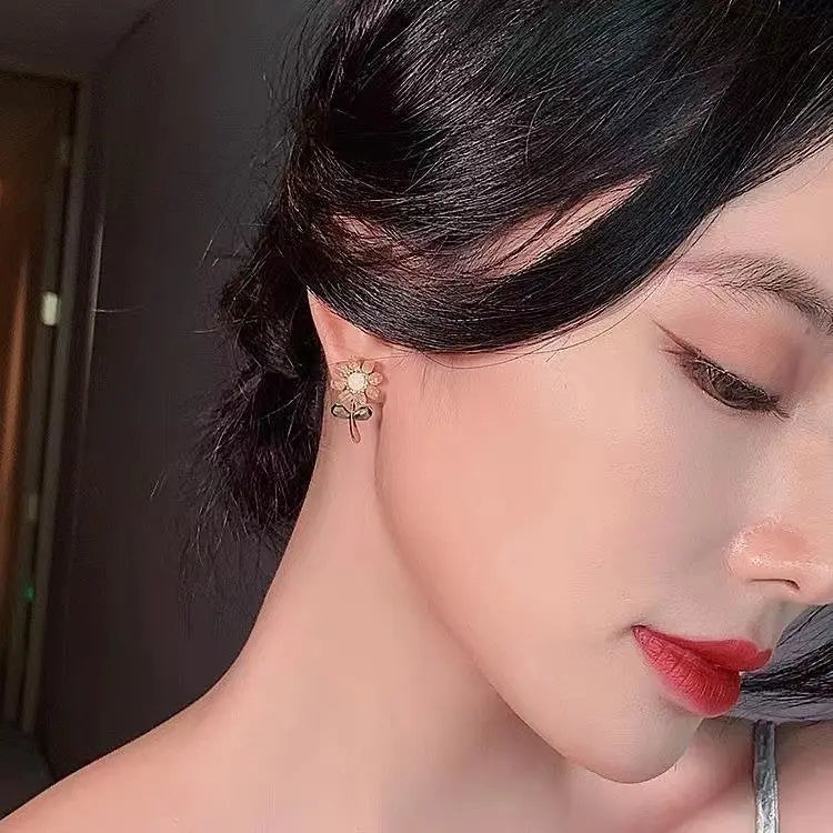 Crystal Petal Earrings For Women Minimalist Design
