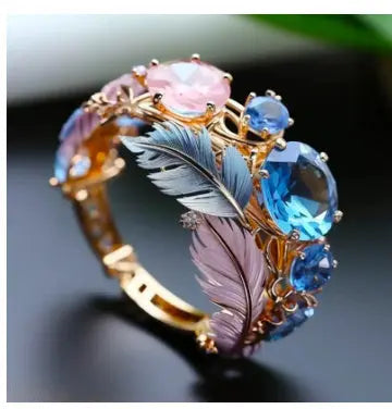 INS Flower Butterfly Ring With Rhinestones And Oil Dropping Design Fashion Personalized Jewelry For Women