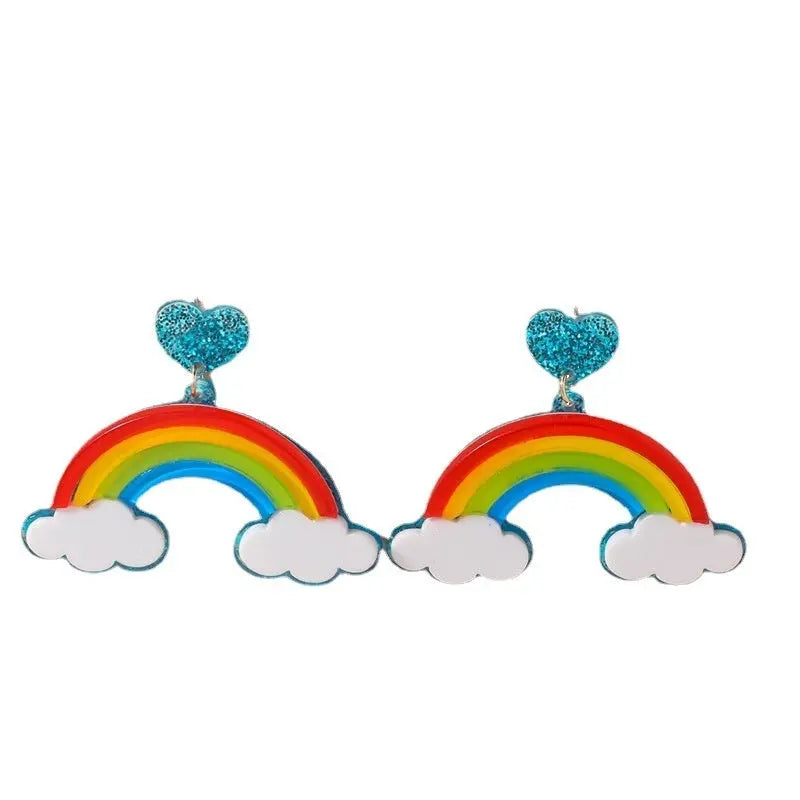 Multi-layer Stereo Acrylic Rainbow White Clouds Heart-shaped Earrings