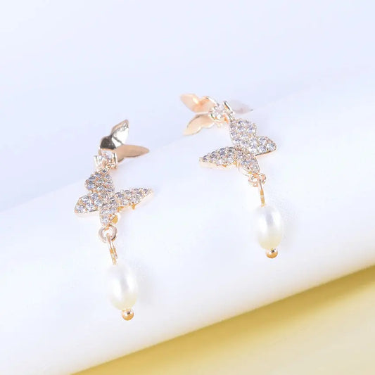 Freshwater Pearl Handmade Butterfly Earrings
