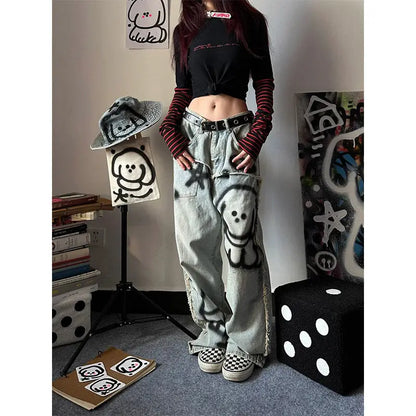 Retro Y2k Graffiti Jeans - Jeans