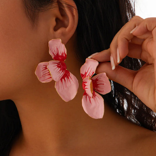 Gradient Petals Dripping Oil Exaggerated Earrings