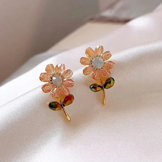 Crystal Petal Earrings For Women Minimalist Design