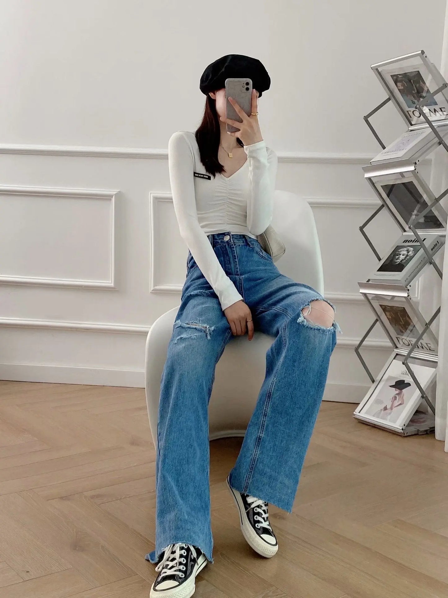 Slim Wide Leg Straight Jeans