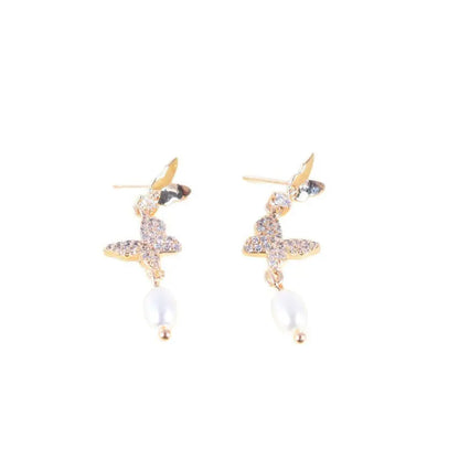 Freshwater Pearl Handmade Butterfly Earrings -   0