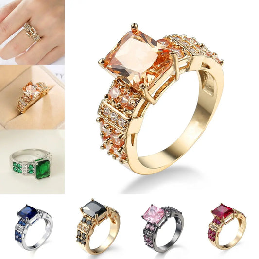 Copper Inlaid Zircon Punk Color Copper Ring -   0 #