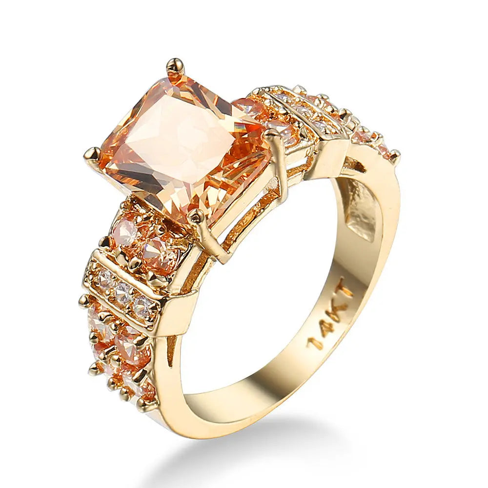 Copper Inlaid Zircon Punk Color Copper Ring -   0 #