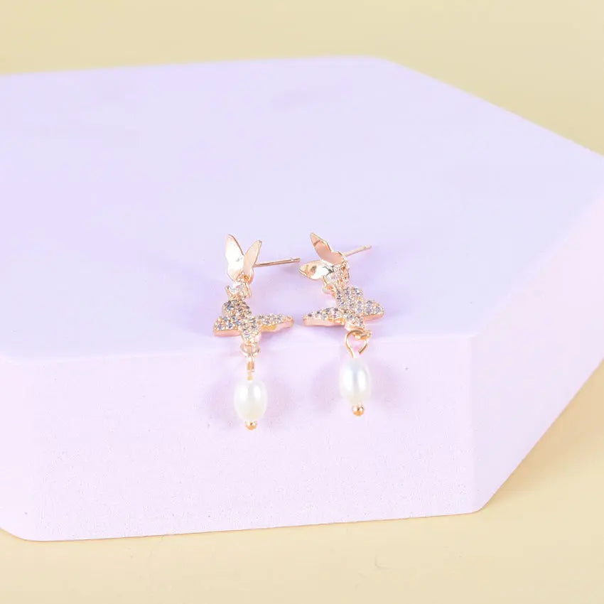 „Freshwater Pearl“ Schmetterlingsohrringe -   0 #