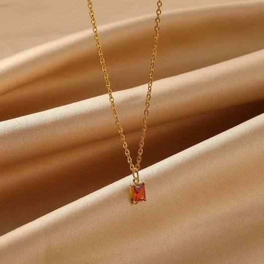 Ins December Birthday Stone Pendant Clavicle Chain Female Stainless Steel Simple -   0 #