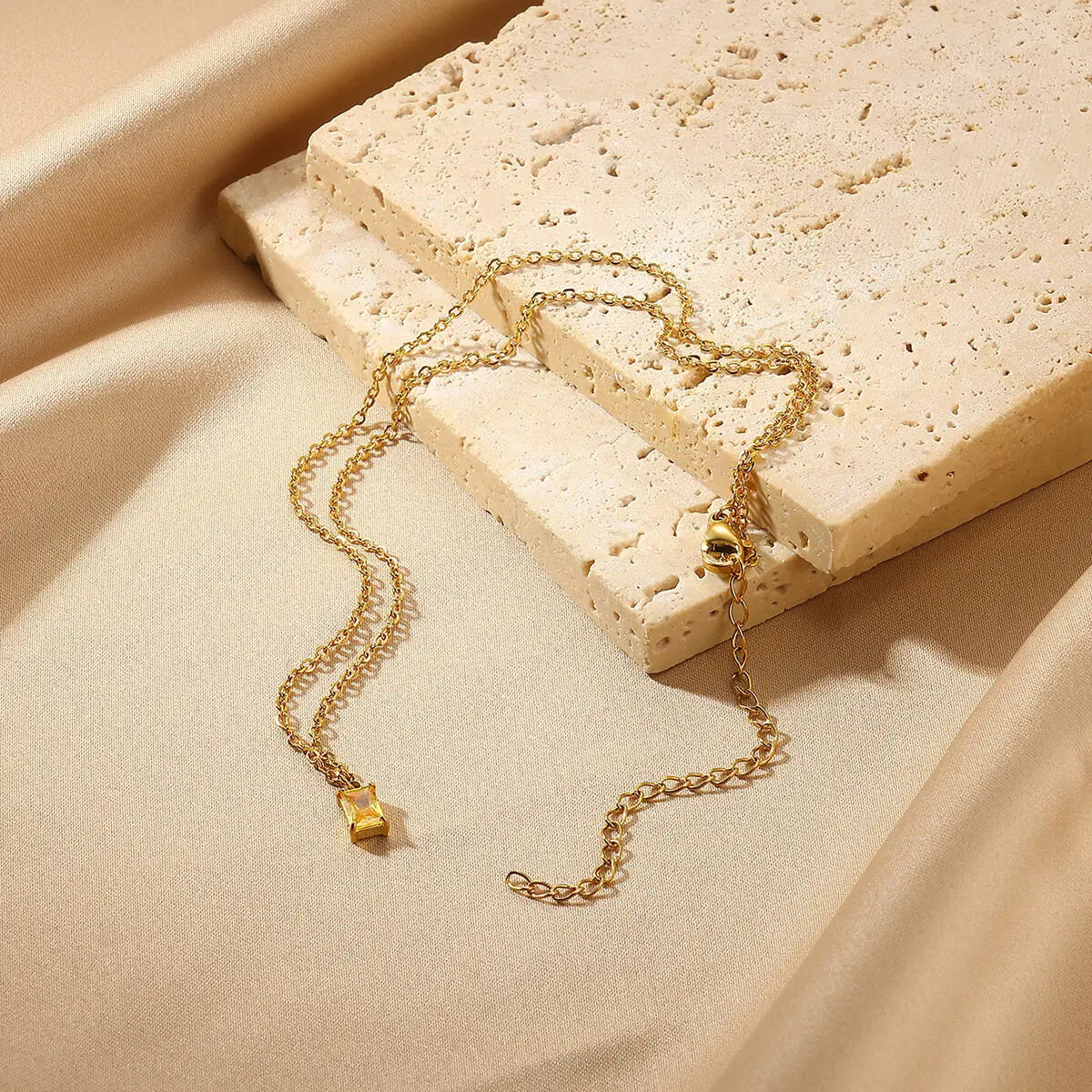 Ins December Birthday Stone Pendant Clavicle Chain Female Stainless Steel Simple -   0 #