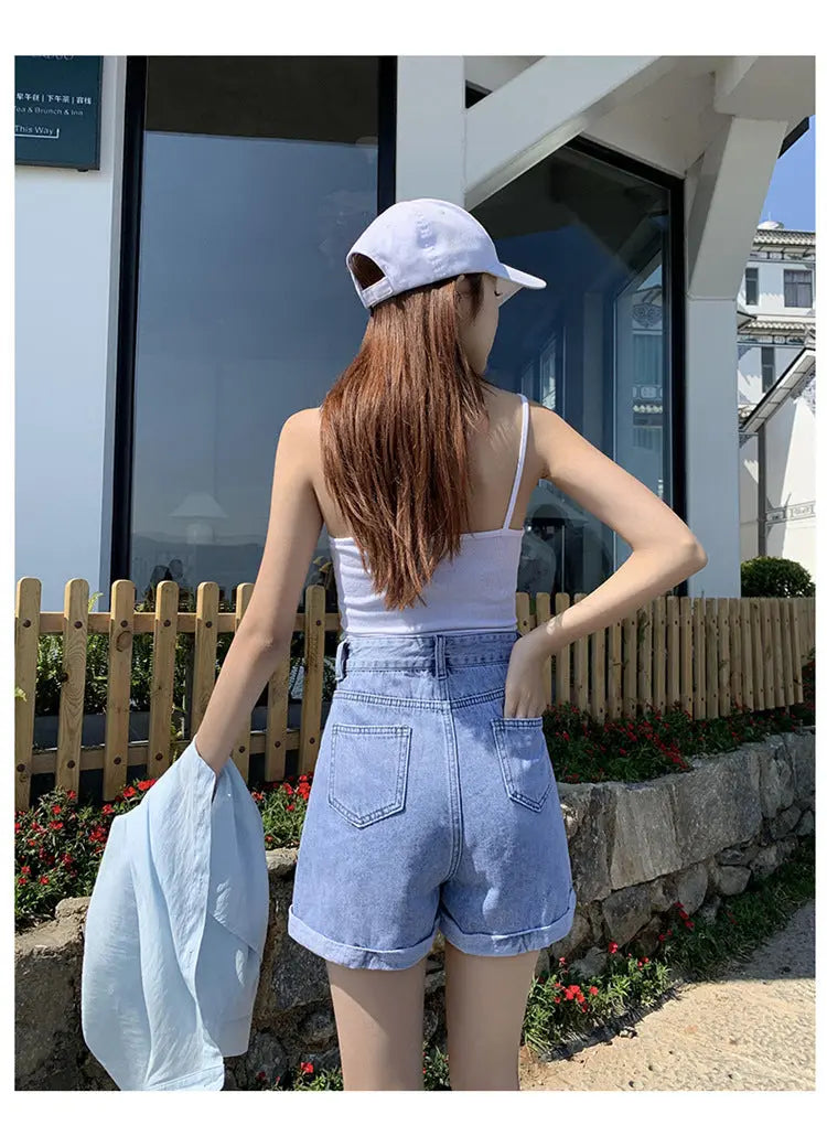 "Hearts" - High Waist Jeans Shorts -   Jeans #