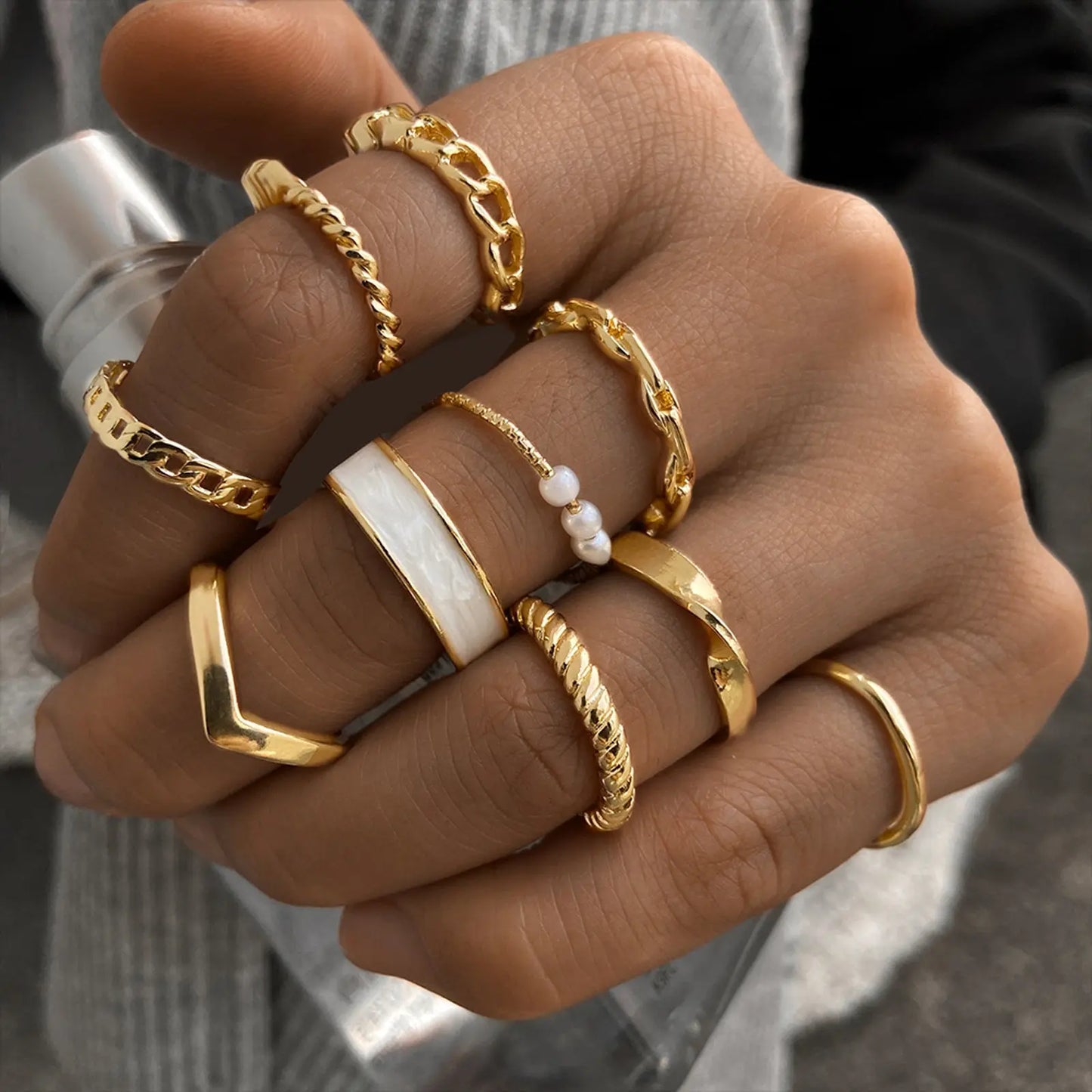 Retro  Pearl Knuckle Ring Butterfly Ring Suit 10-piece Set