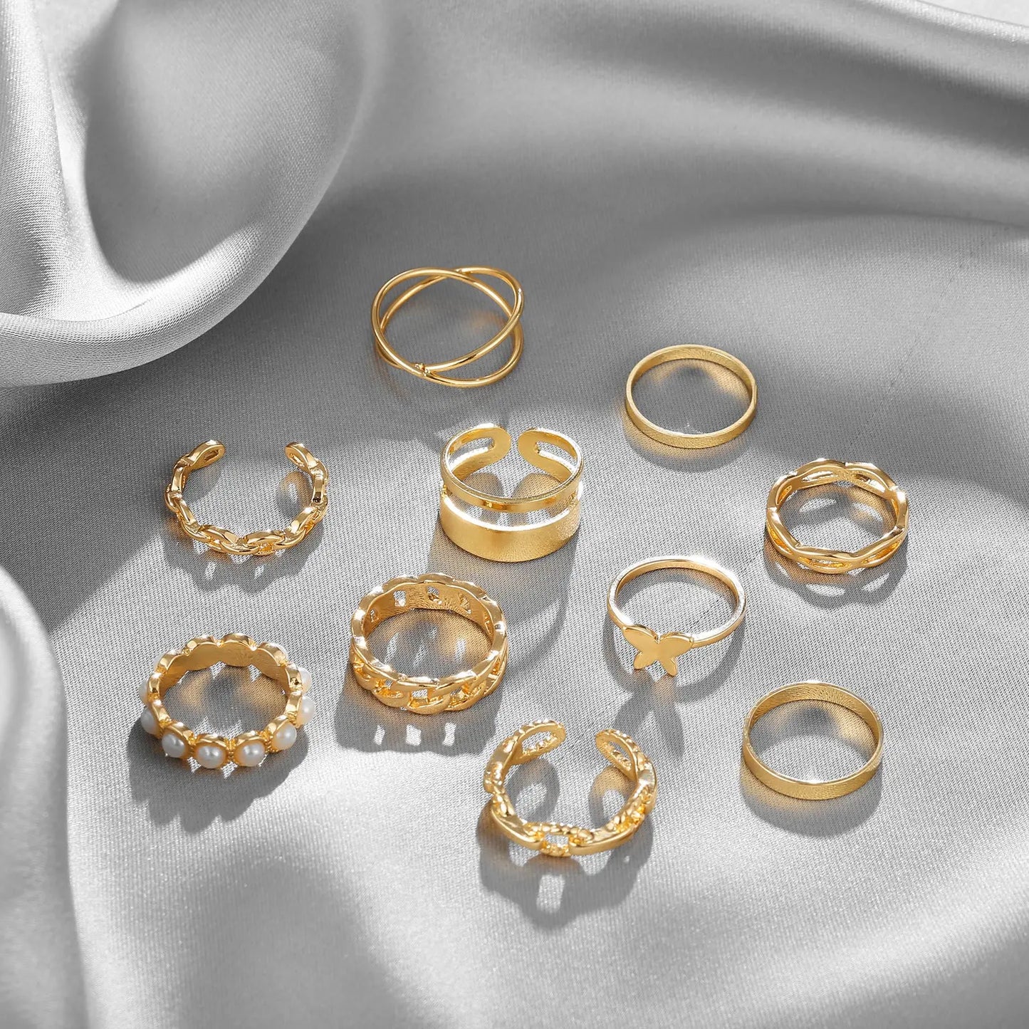 Retro  Pearl Knuckle Ring Butterfly Ring Suit 10-piece Set