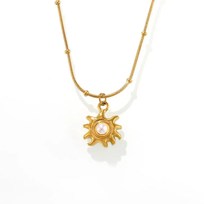 SUNFLOWER Shell Pearls Clavicle Necklace -   Schmuck #
