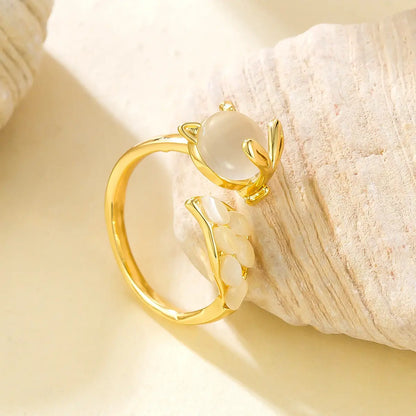 Creative Cute Opal Little Fox Open Ring -   0 #