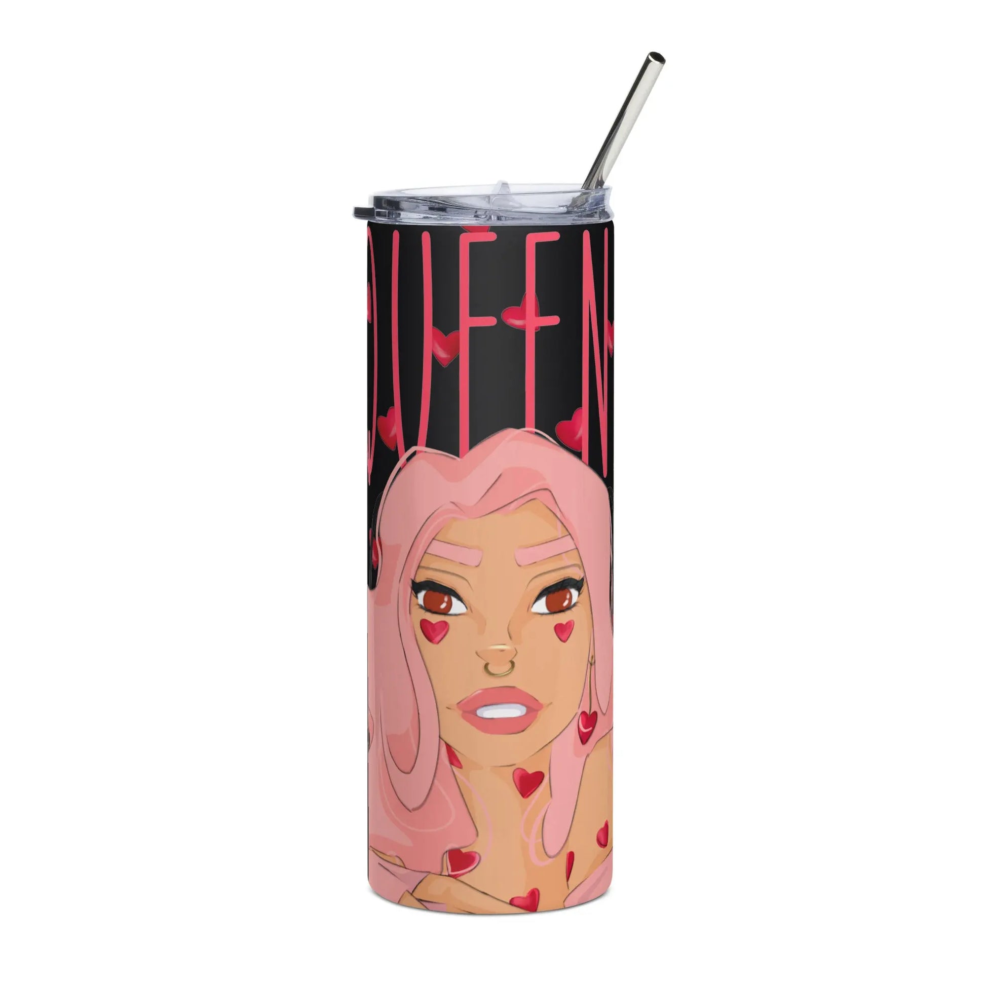 Queeni McHeart - Steel Cup -   Reisebecher mit Henkel, Edelstahl Trinkflasche mit Strohhalm #