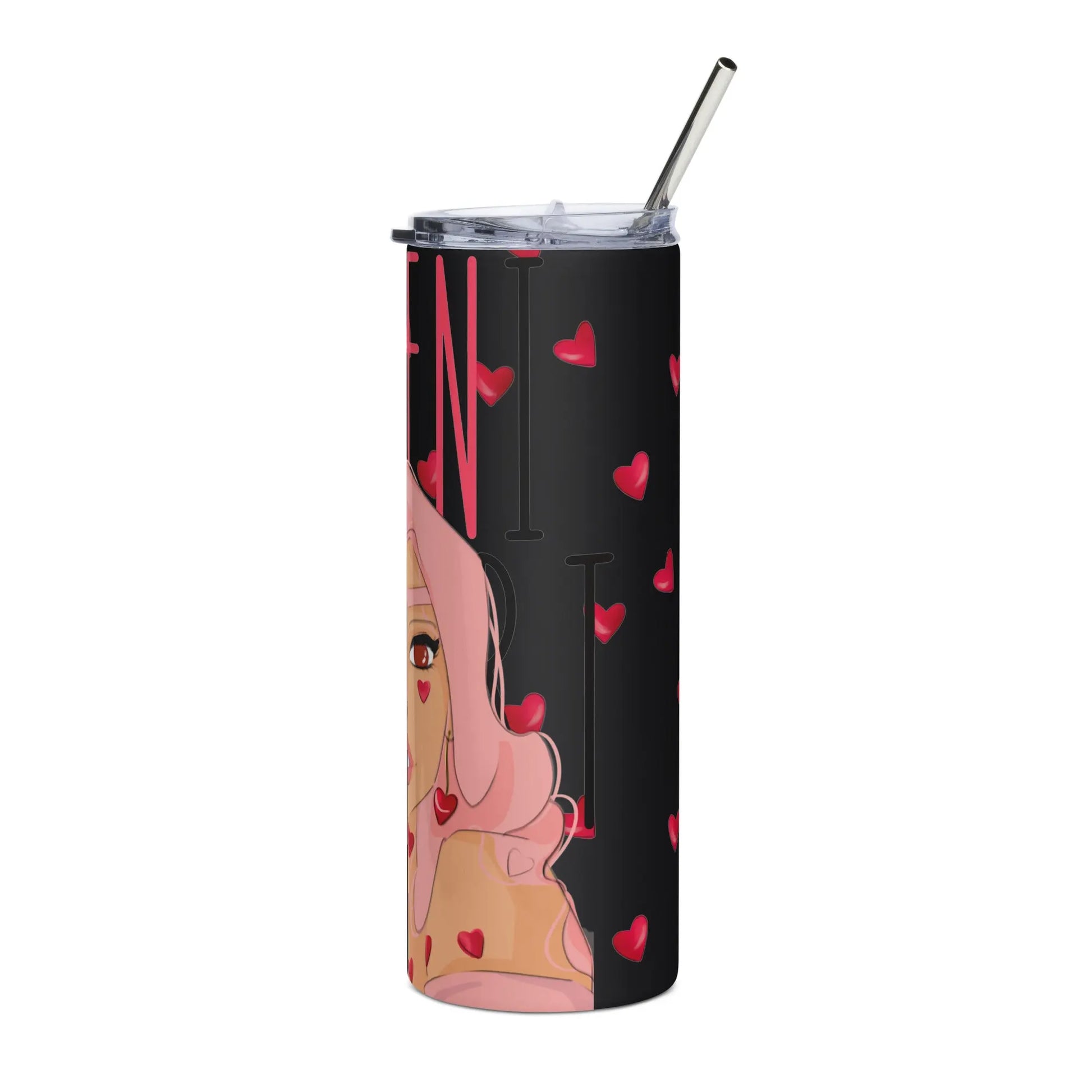 Queeni McHeart - Steel Cup -   Reisebecher mit Henkel, Edelstahl Trinkflasche mit Strohhalm #