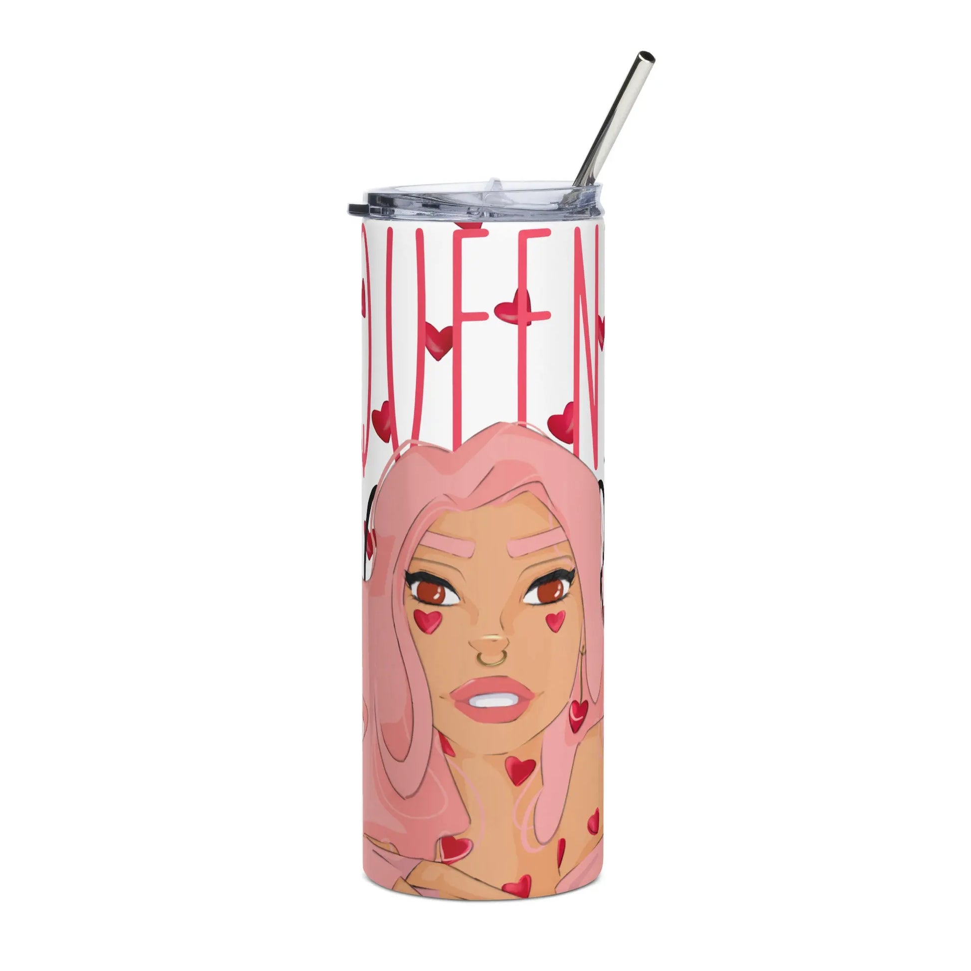 Queeni McHeart - Steel Cup -   Reisebecher mit Henkel, Edelstahl Trinkflasche mit Strohhalm #
