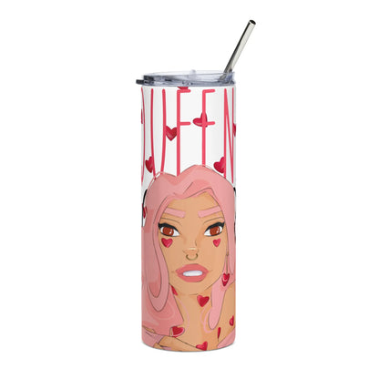 Queeni McHeart - Steel Cup -   Reisebecher mit Henkel, Edelstahl Trinkflasche mit Strohhalm #