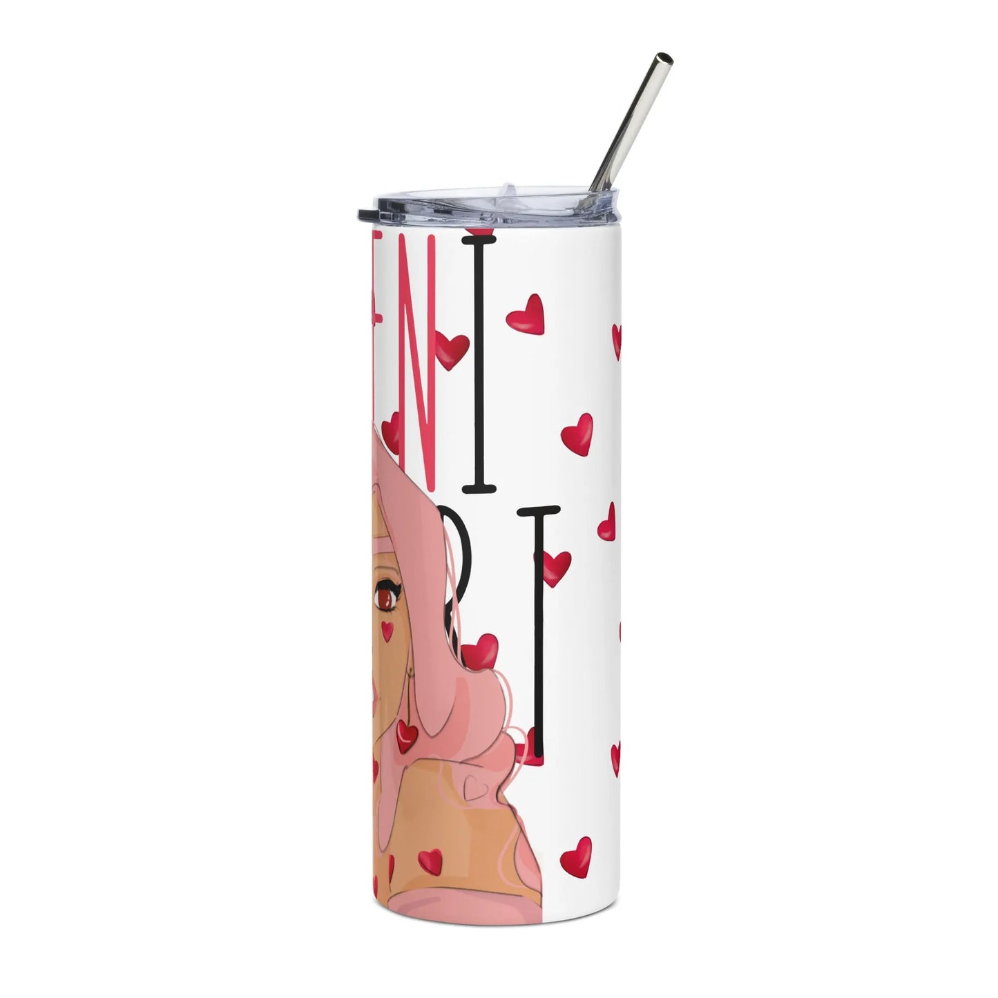 Queeni McHeart - Steel Cup -   Reisebecher mit Henkel, Edelstahl Trinkflasche mit Strohhalm #