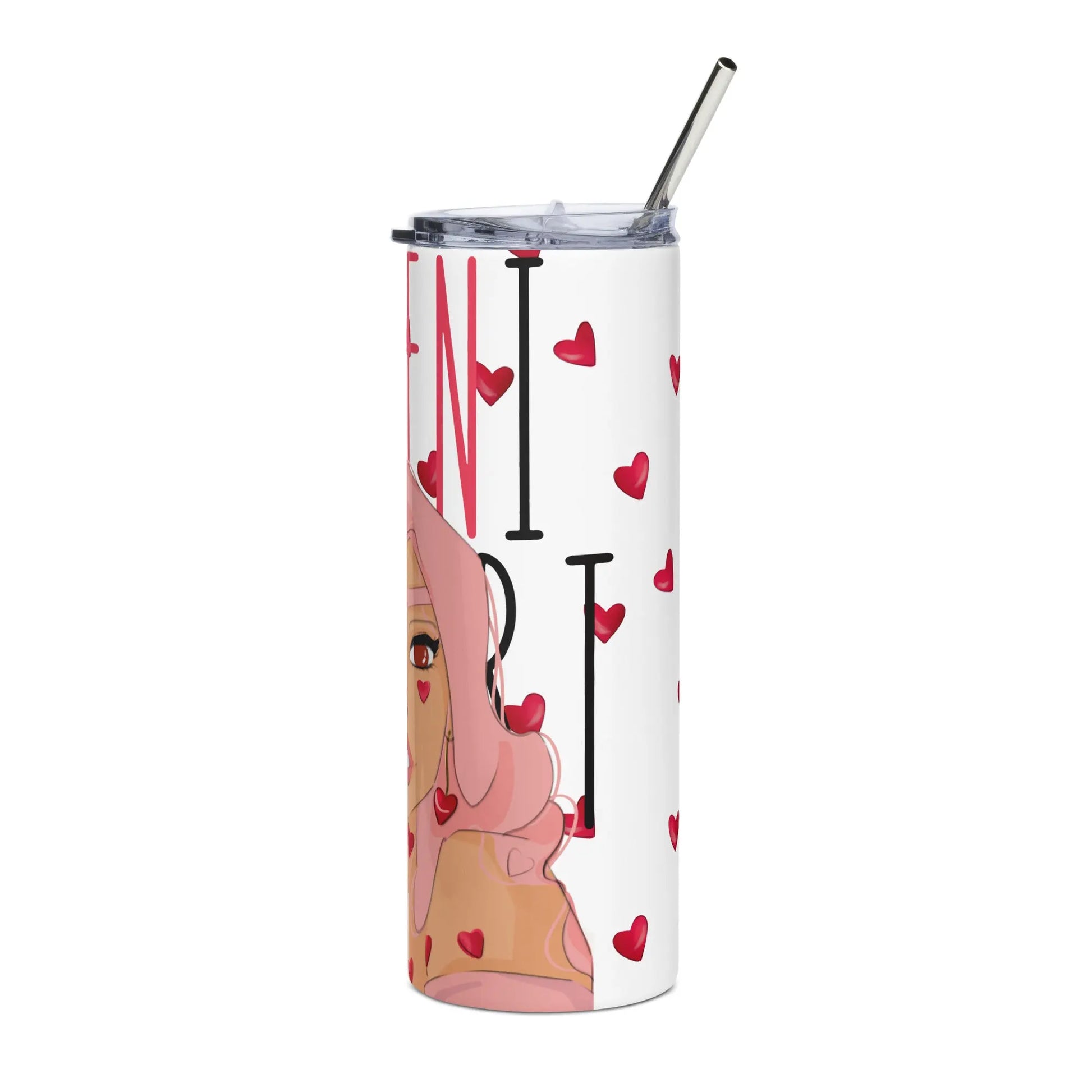 Queeni McHeart - Steel Cup -   Reisebecher mit Henkel, Edelstahl Trinkflasche mit Strohhalm #
