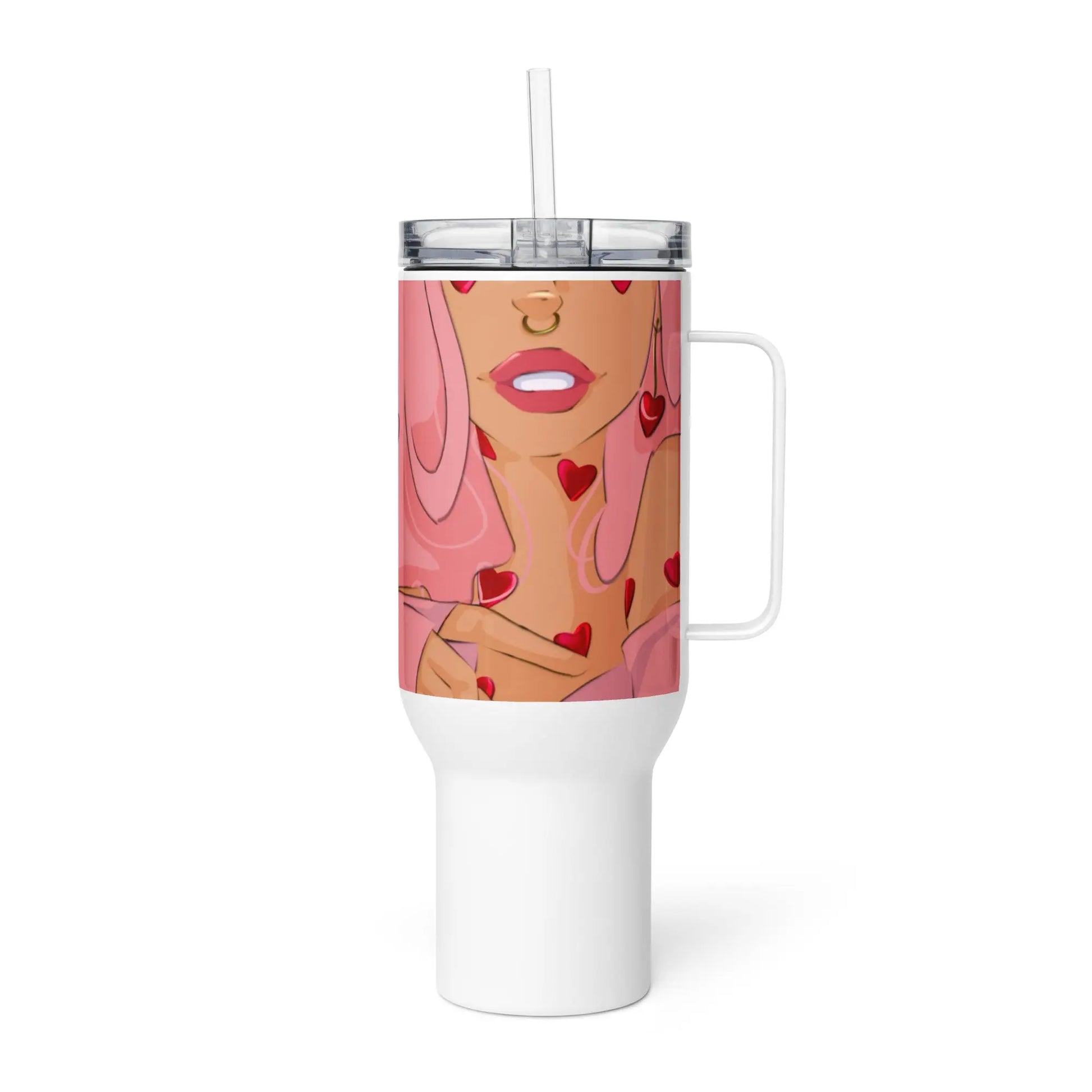 Queeni McHeart - Tumbler -   Reisebecher mit Henkel, Edelstahl Trinkflasche mit Strohhalm #