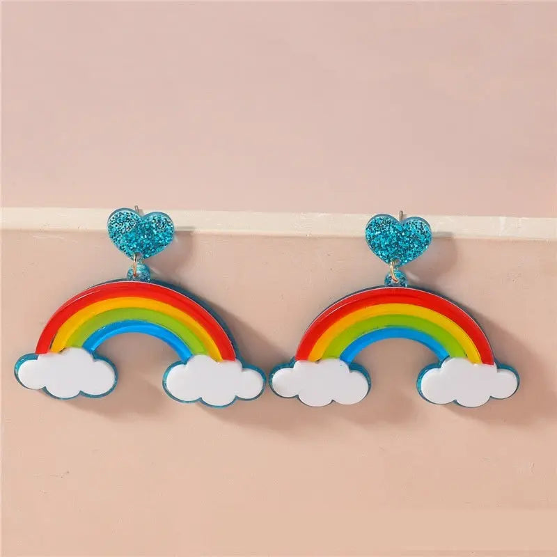 Multi-layer Stereo Acrylic Rainbow White Clouds Heart-shaped Earrings -   Schmuck #