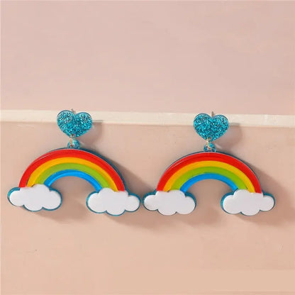 Multi-layer Stereo Acrylic Rainbow White Clouds Heart-shaped Earrings -   Schmuck #