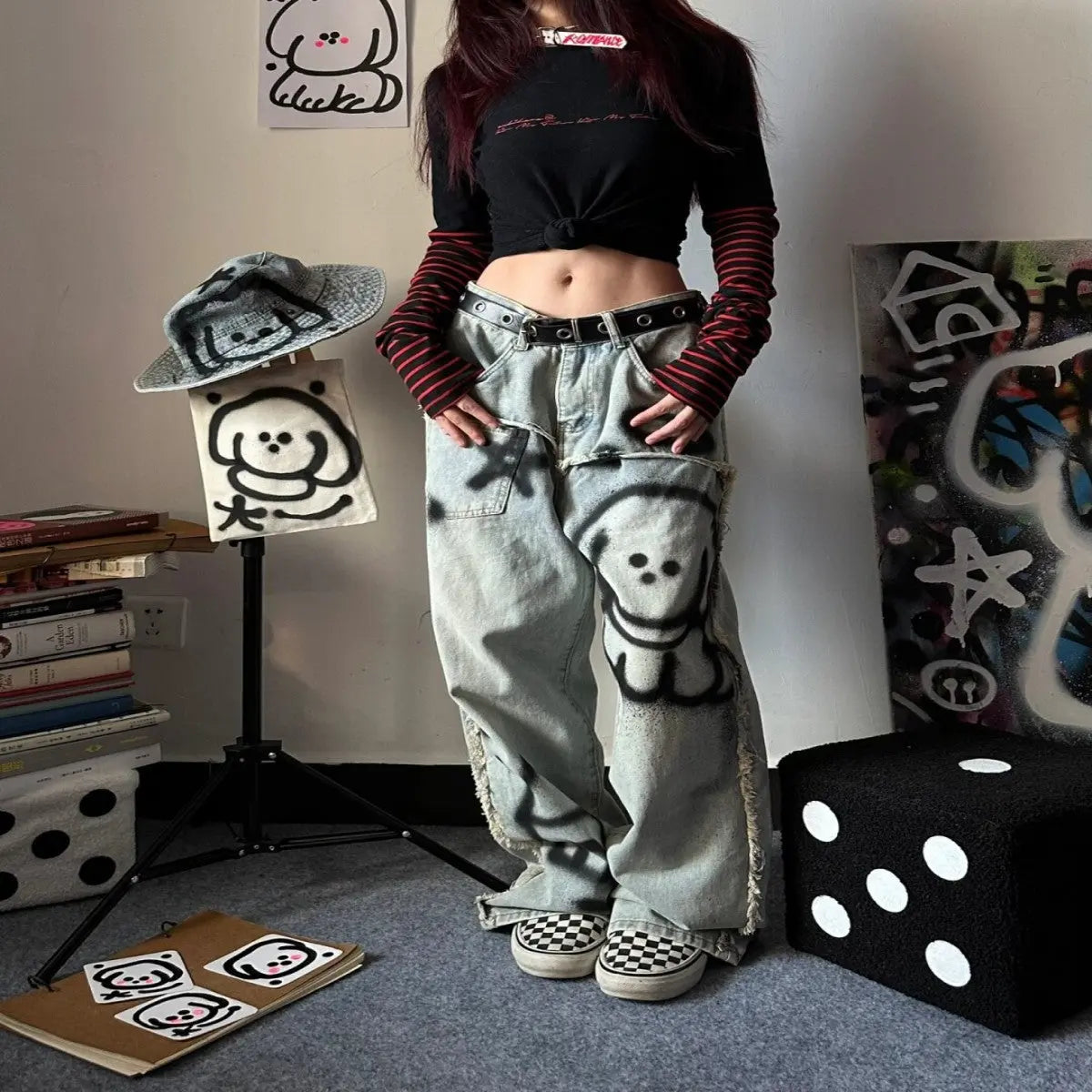"Retro Y2k Graffiti" Jeans -   Jeans #