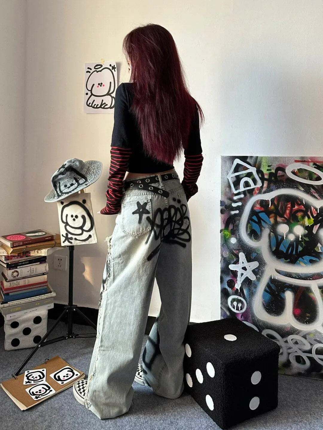 "Retro Y2k Graffiti" Jeans -   Jeans #