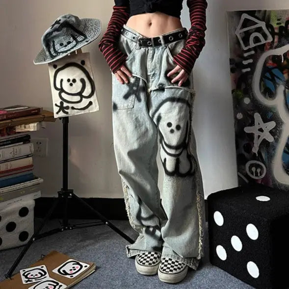 "Retro Y2k Graffiti" Jeans -   Jeans #
