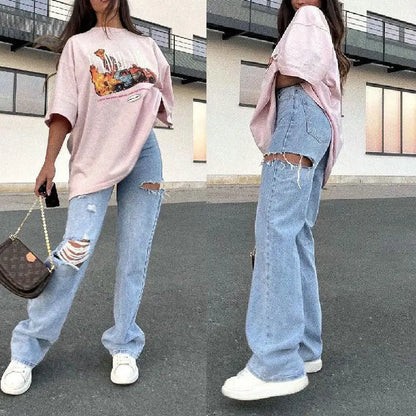 Ripped Straight Jeans -   Jeans #
