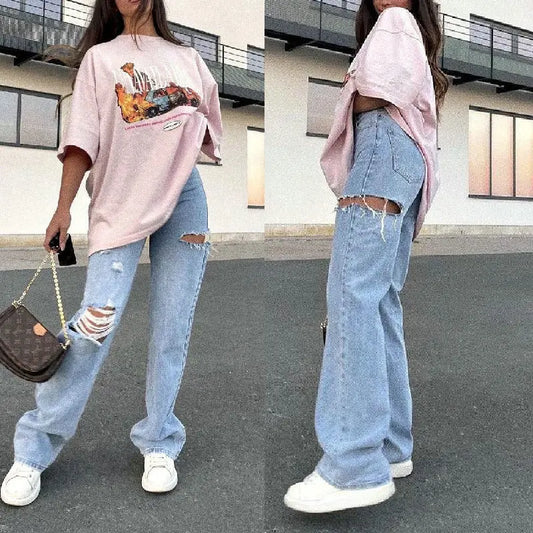 Ripped Straight Jeans -   Jeans #