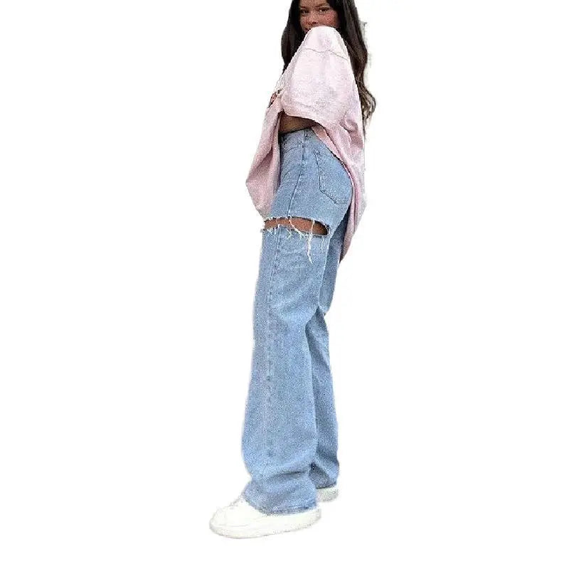 Ripped Straight Jeans -   Jeans #