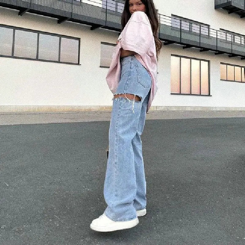 Ripped Straight Jeans -   Jeans #