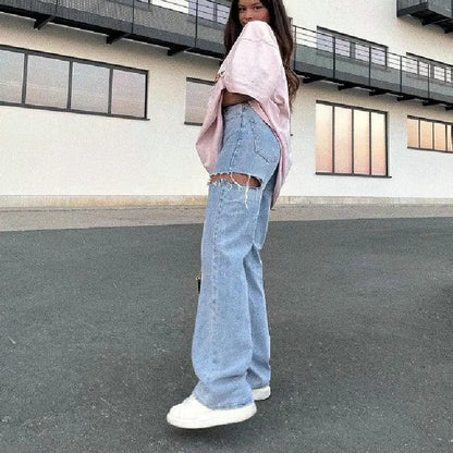 Ripped Straight Jeans -   Jeans #